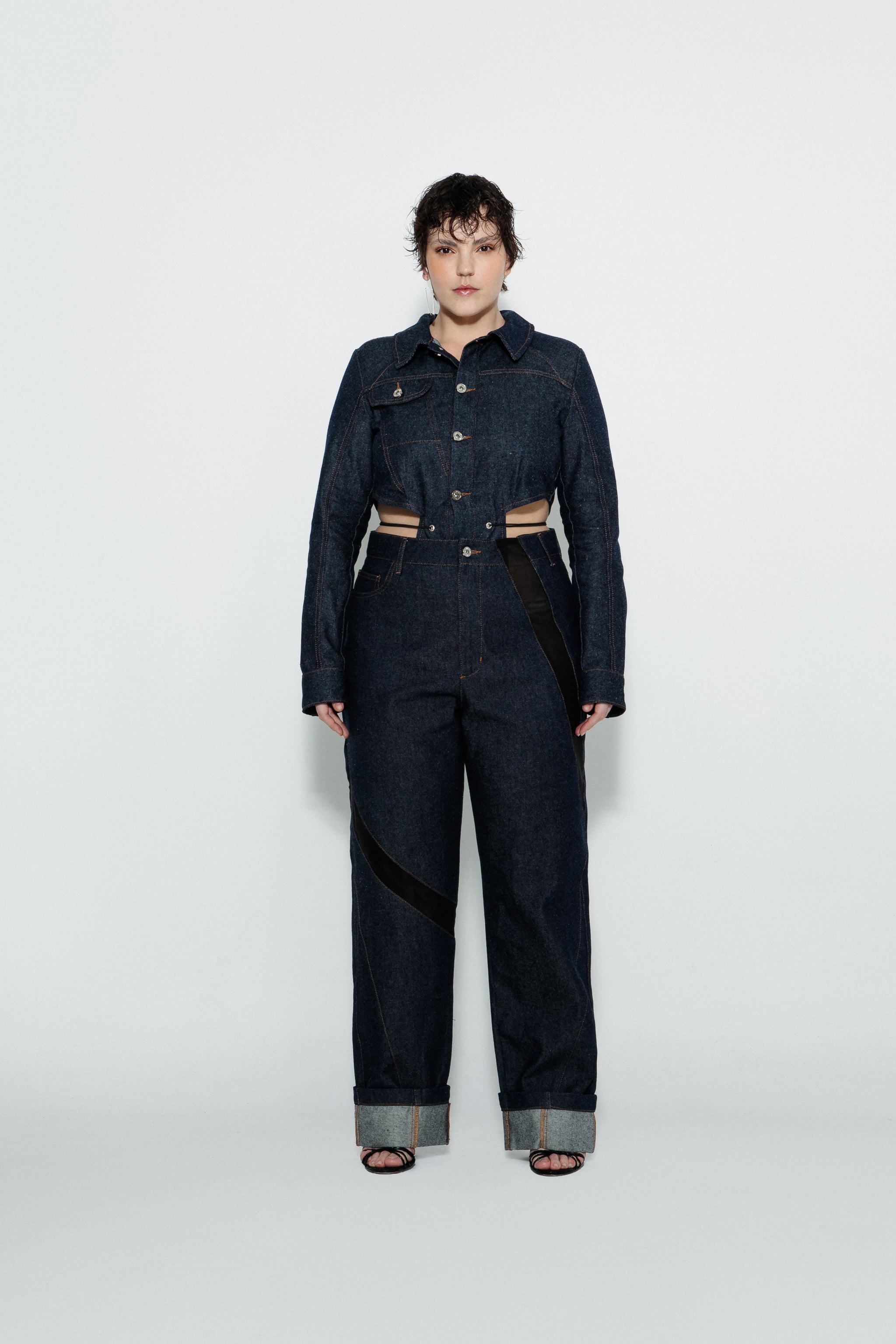 Mesh Detail Straight-Leg Jeans