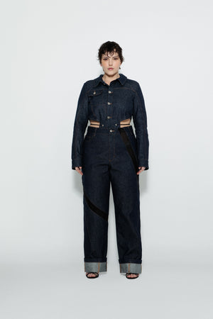 Mesh Detail Straight-Leg Jeans