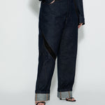 Mesh Detail Straight-Leg Jeans