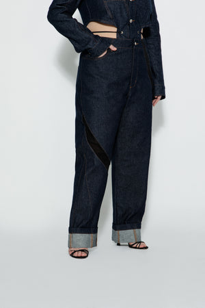 Mesh Detail Straight-Leg Jeans