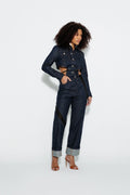 Mesh Detail Straight-Leg Jeans