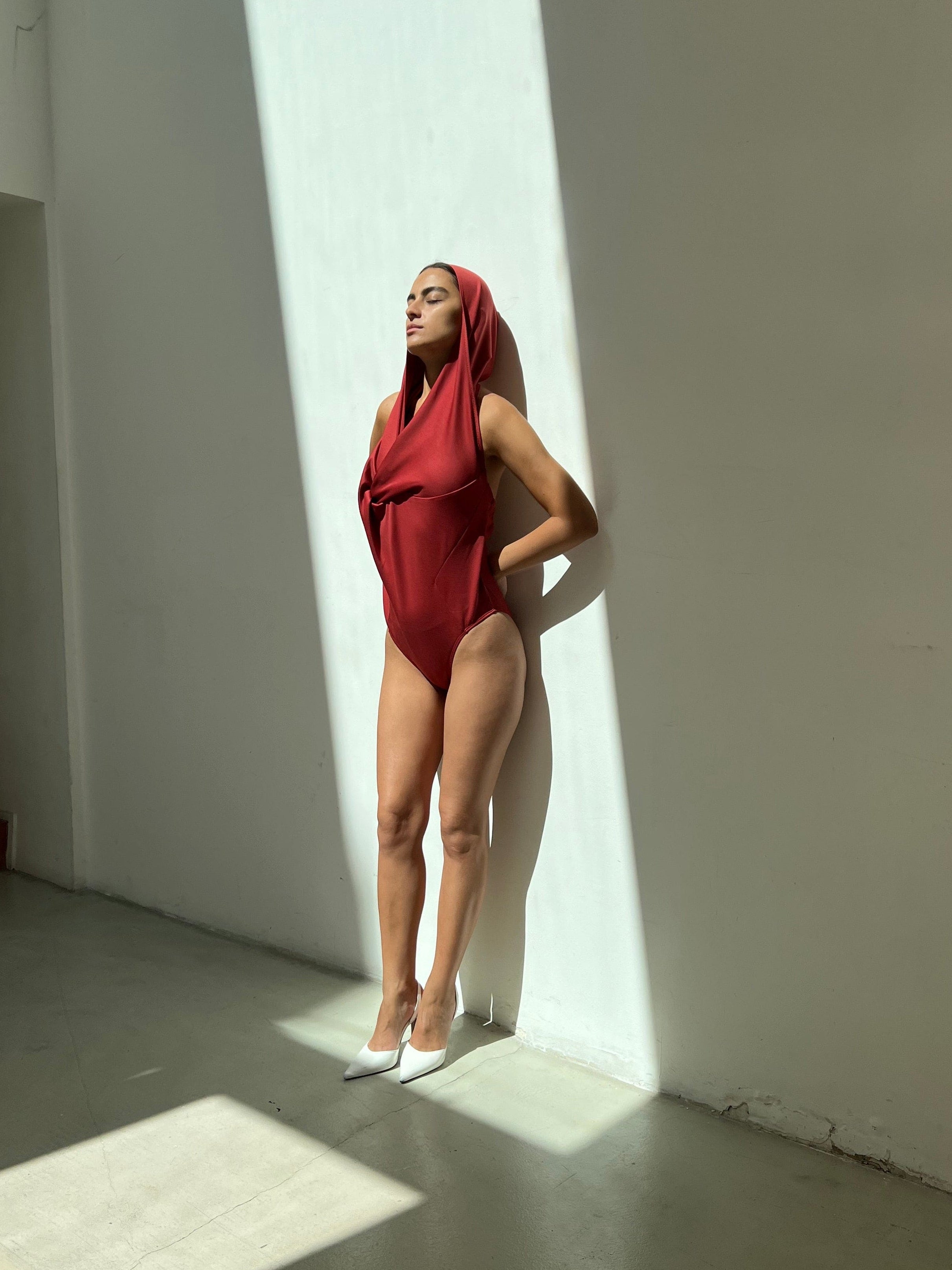 Draped Hood Bodysuit