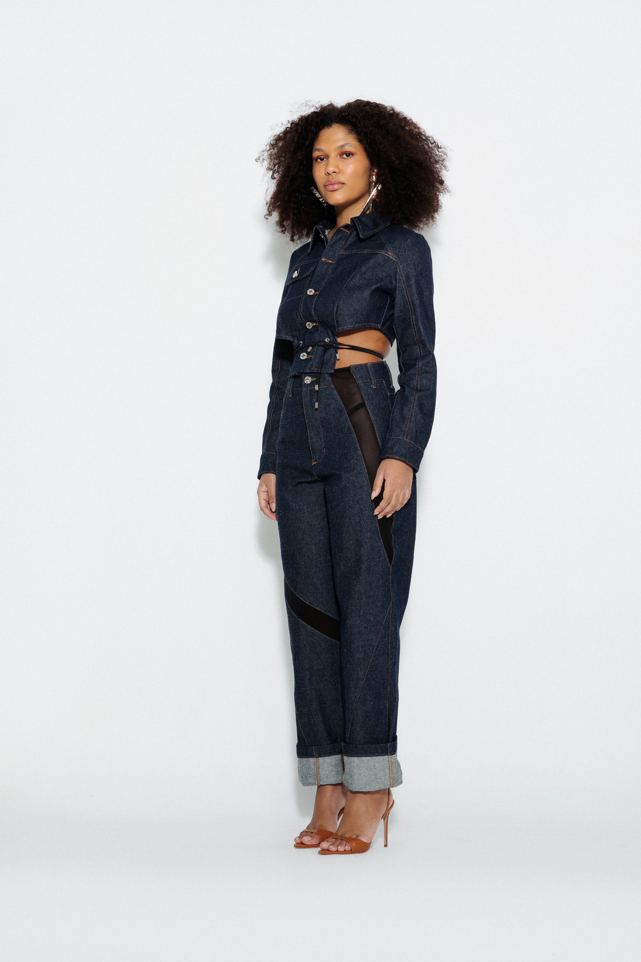 Mesh Detail Straight-Leg Jeans