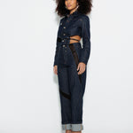Mesh Detail Straight-Leg Jeans