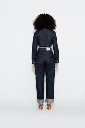 Mesh Detail Straight-Leg Jeans