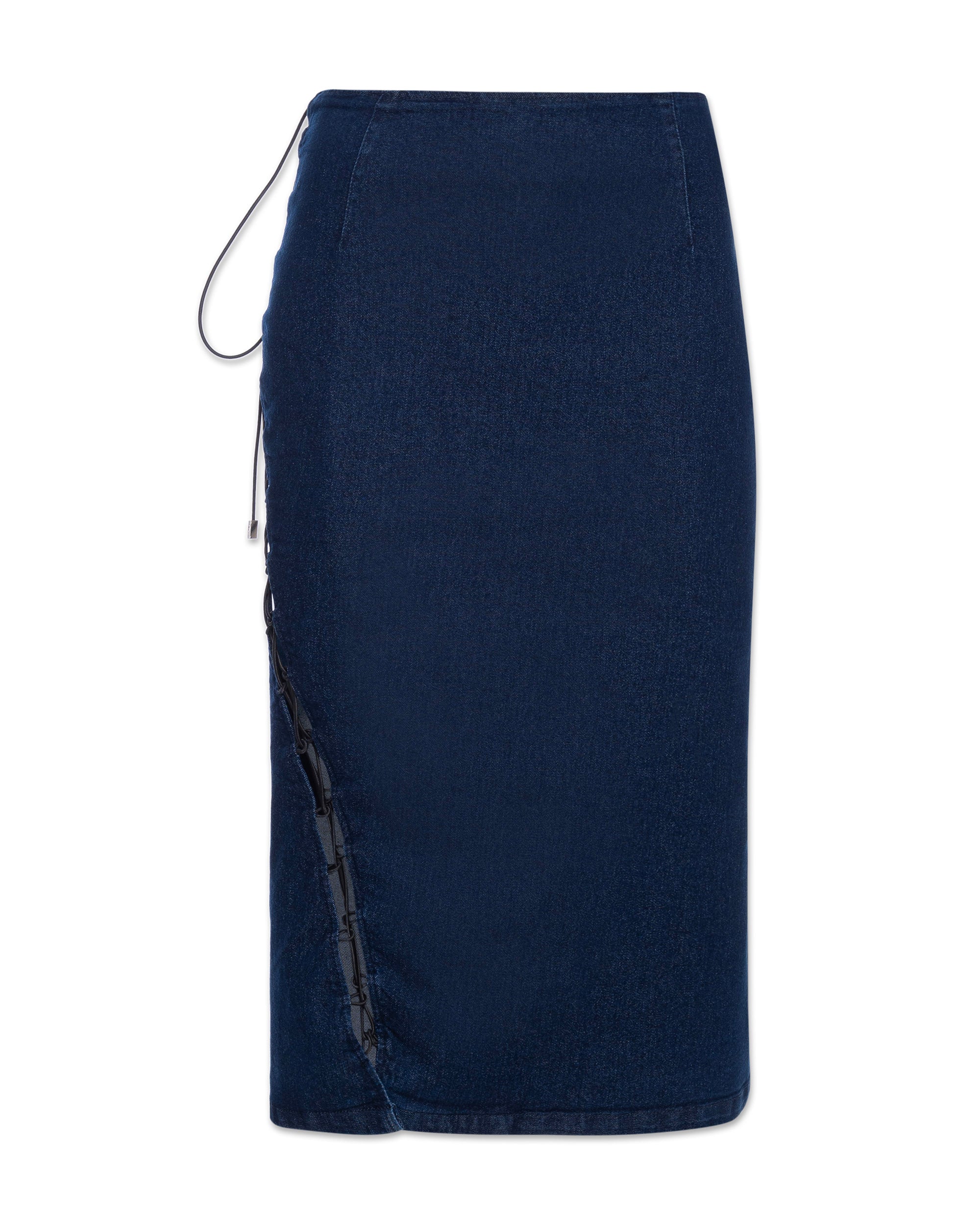 Lace-up Denim Midi Skirt