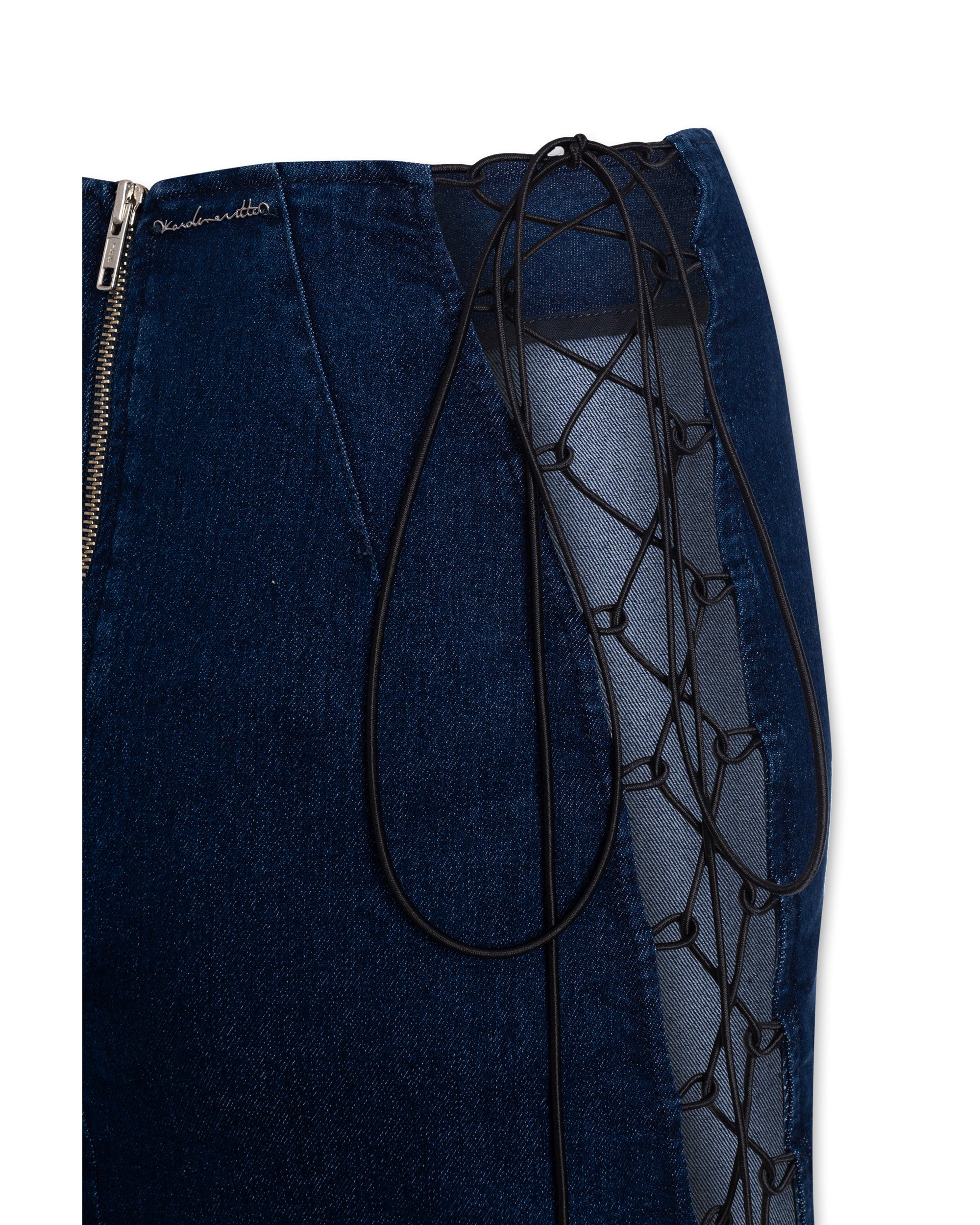 Lace-up Denim Midi Skirt