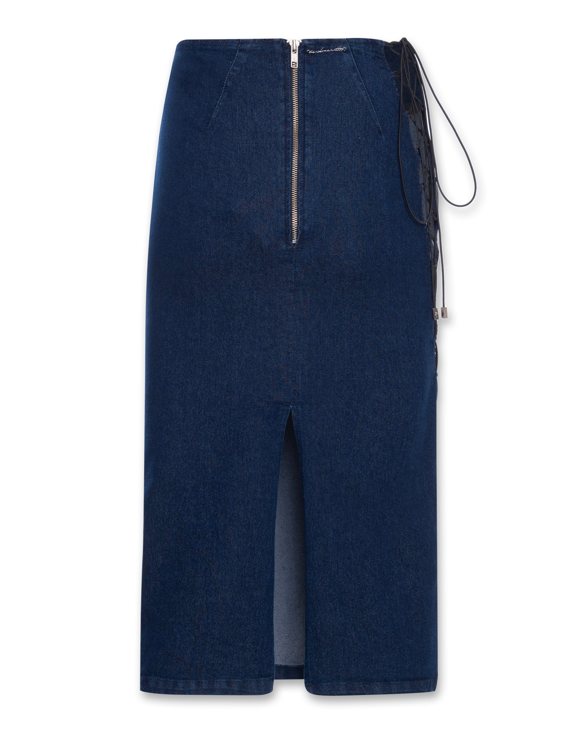 Lace-up Denim Midi Skirt