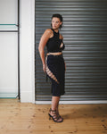 Lace-up Denim Midi Skirt