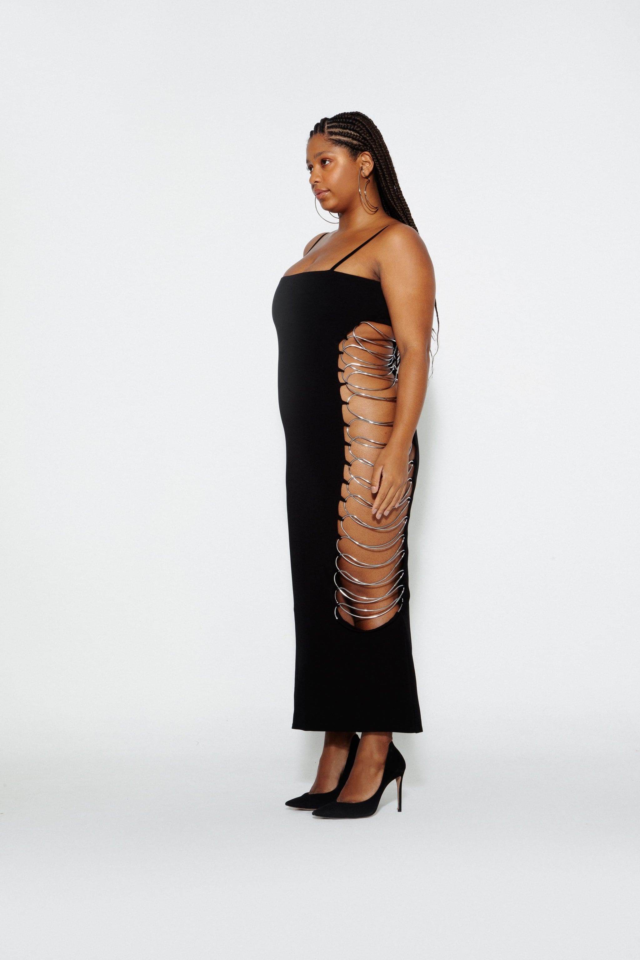 ladder cut out dress Plus Size Ladder Cutout Long Sleeve Bodycon Dress In BLACK